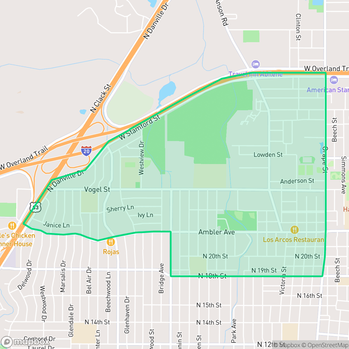 Map showing the location of Sears Park, Abilene, TX