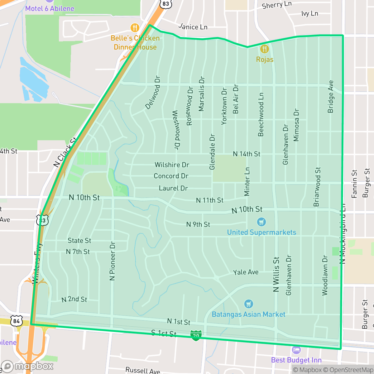 Map showing the location of Westwood Richland, Abilene, TX