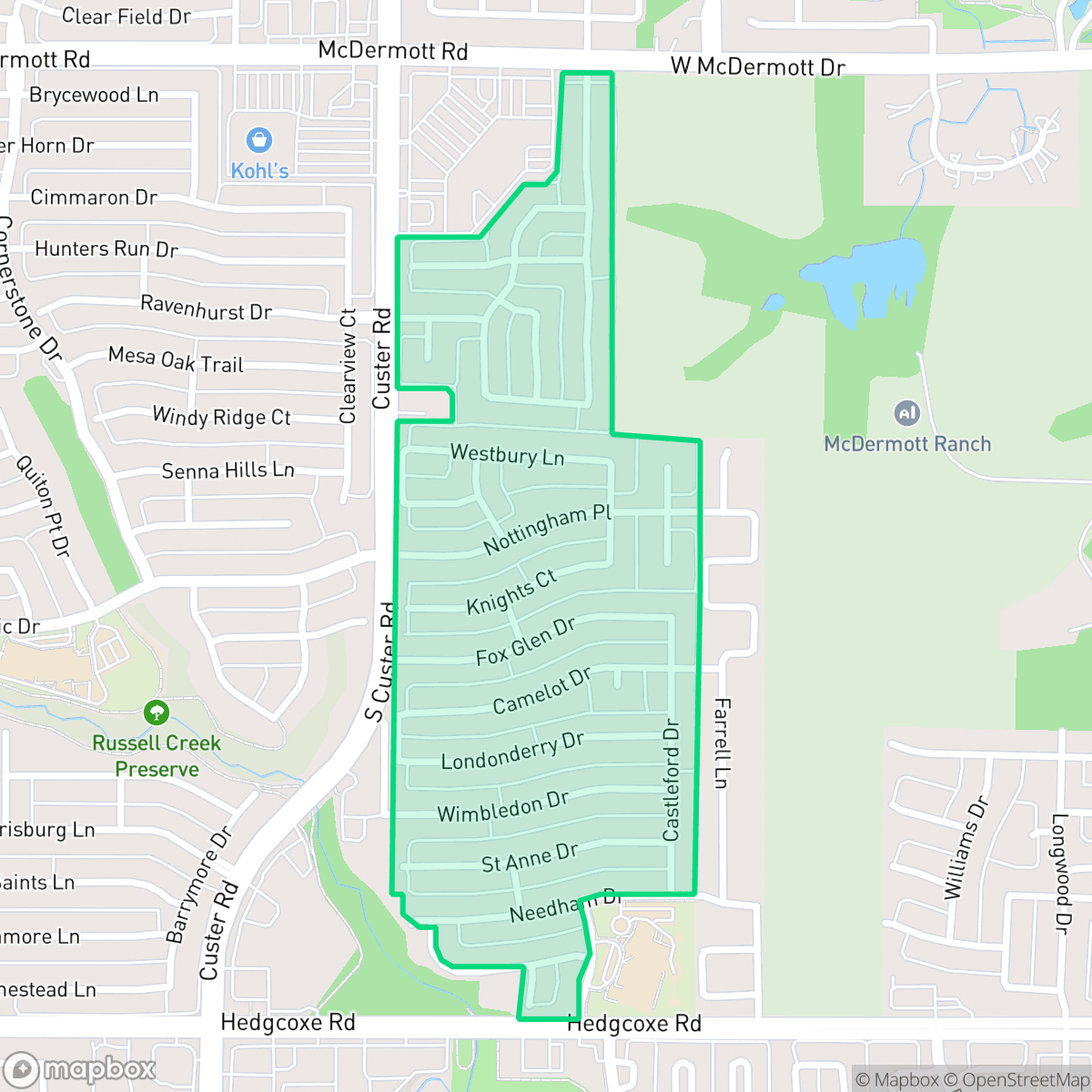 Map showing the location of Custer Hill Estates, Allen, TX