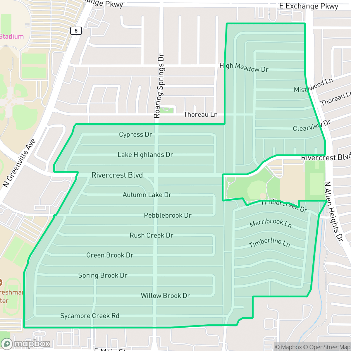 Map showing the location of Fountain Park, Allen, TX