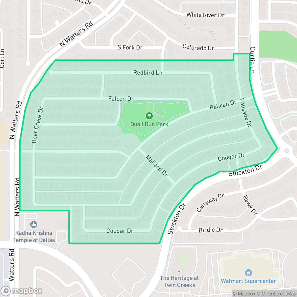 Map showing the location of Quail Run, Allen, TX