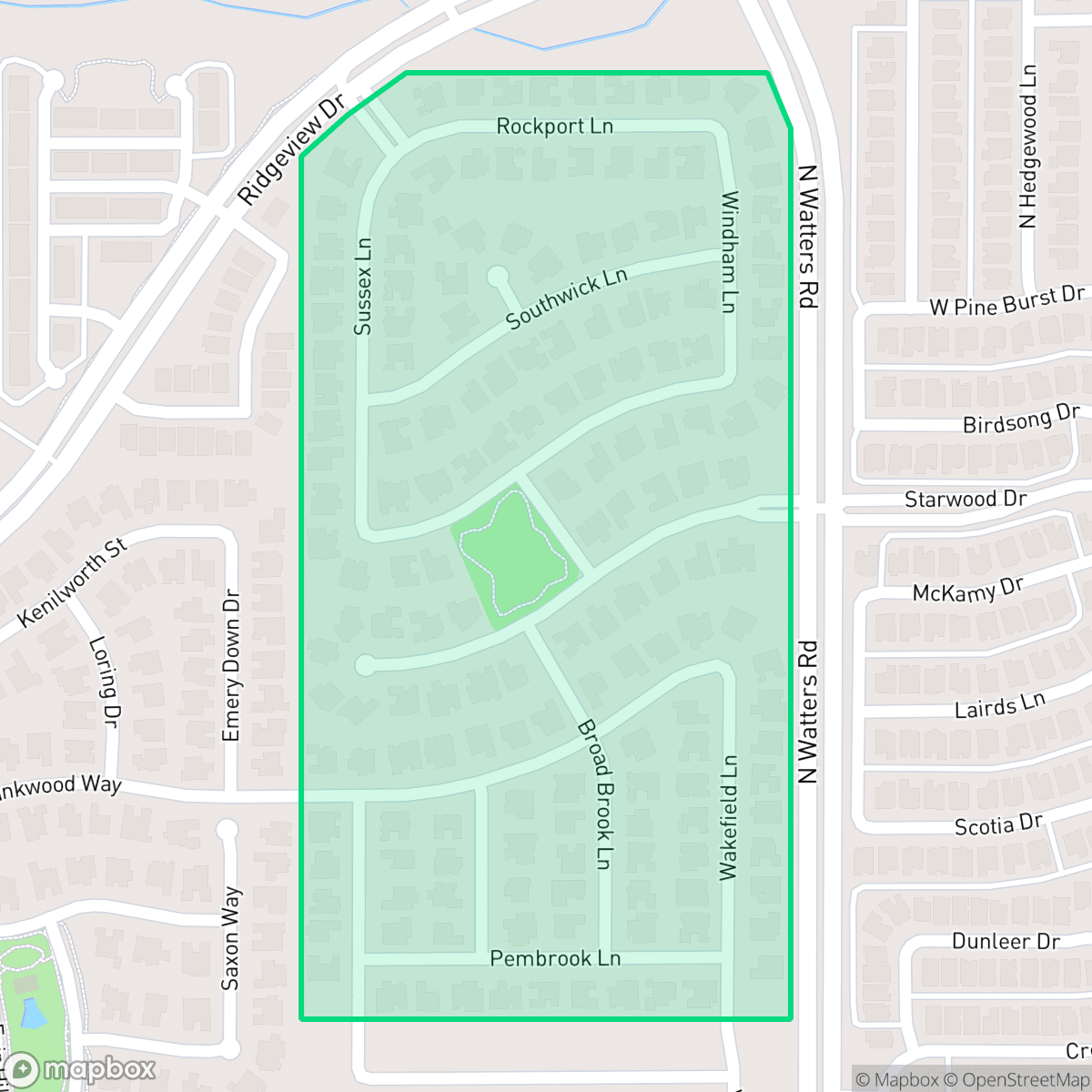 Map showing the location of Shaddock Park, Allen, TX