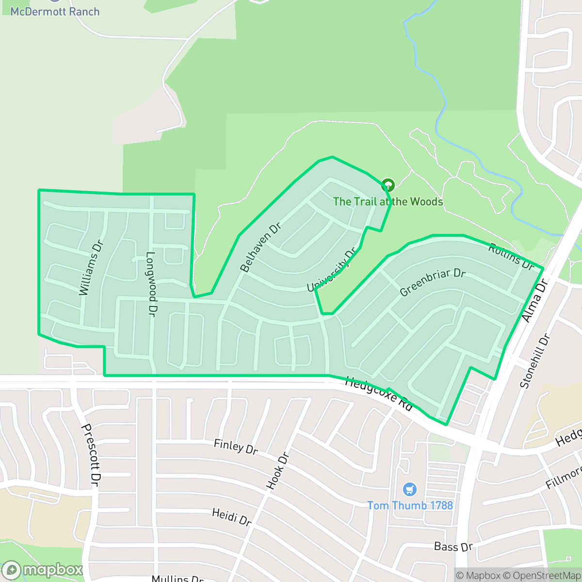 Map showing the location of Suncreek, Allen, TX
