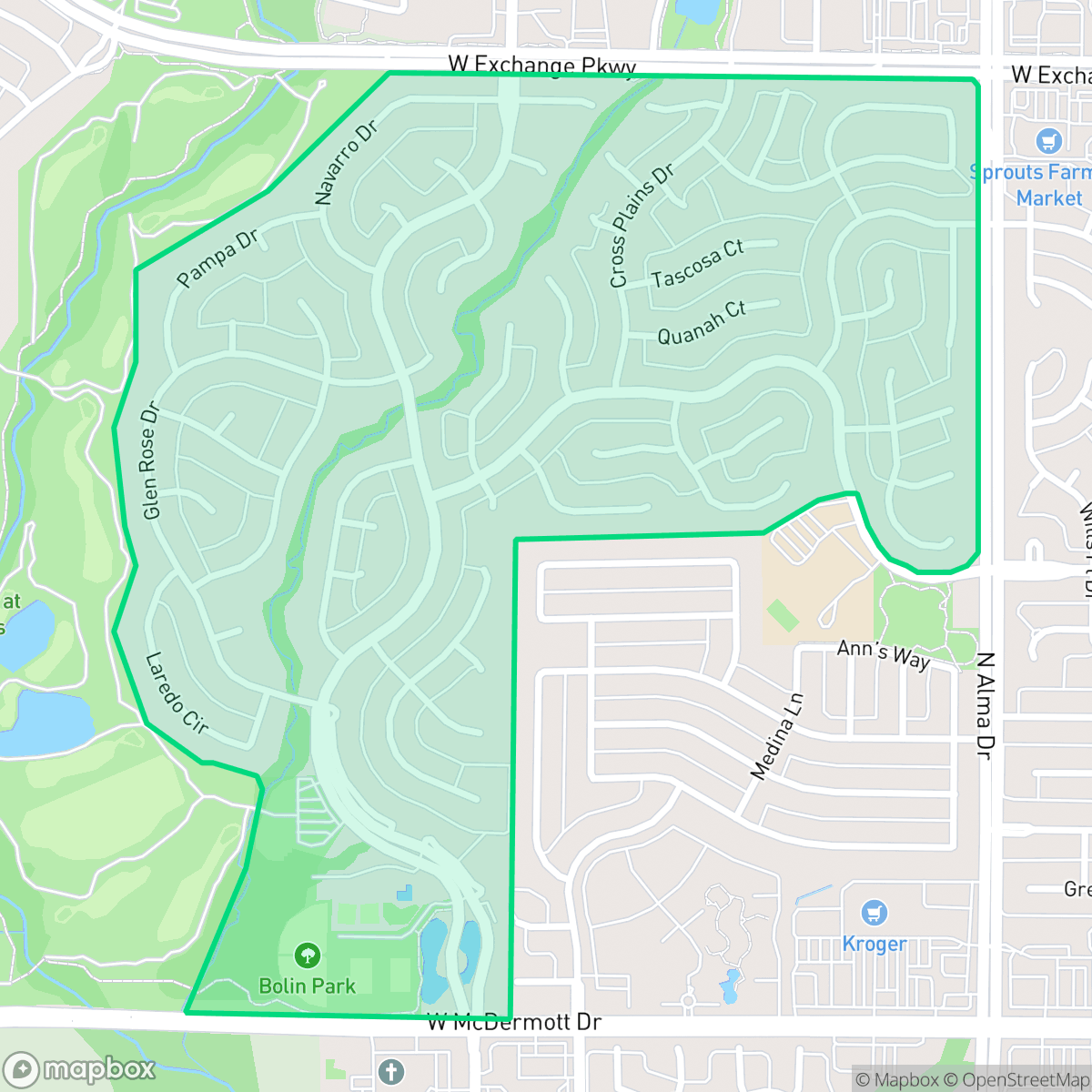 Map showing the location of Twin Creeks, Allen, TX