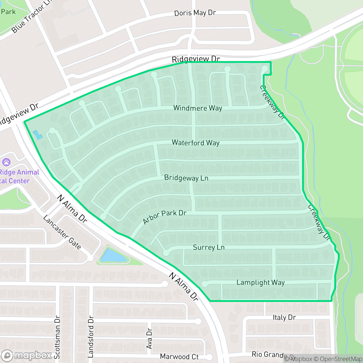 Map showing the location of Waterford Crossing, Allen, TX