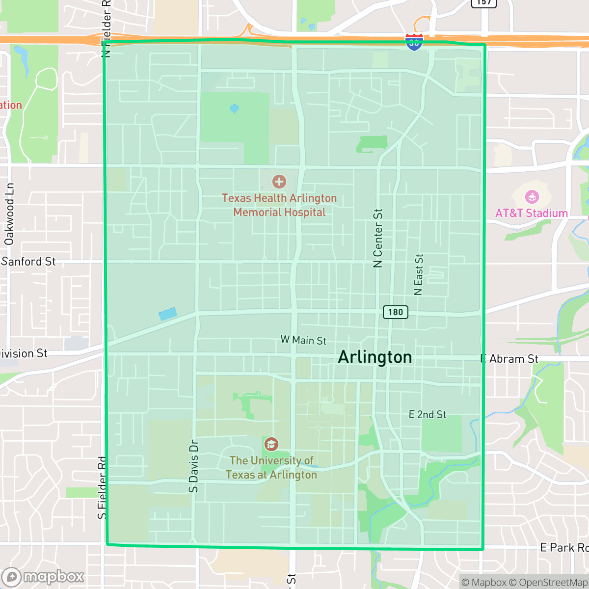 Map showing the location of Central, Arlington, TX