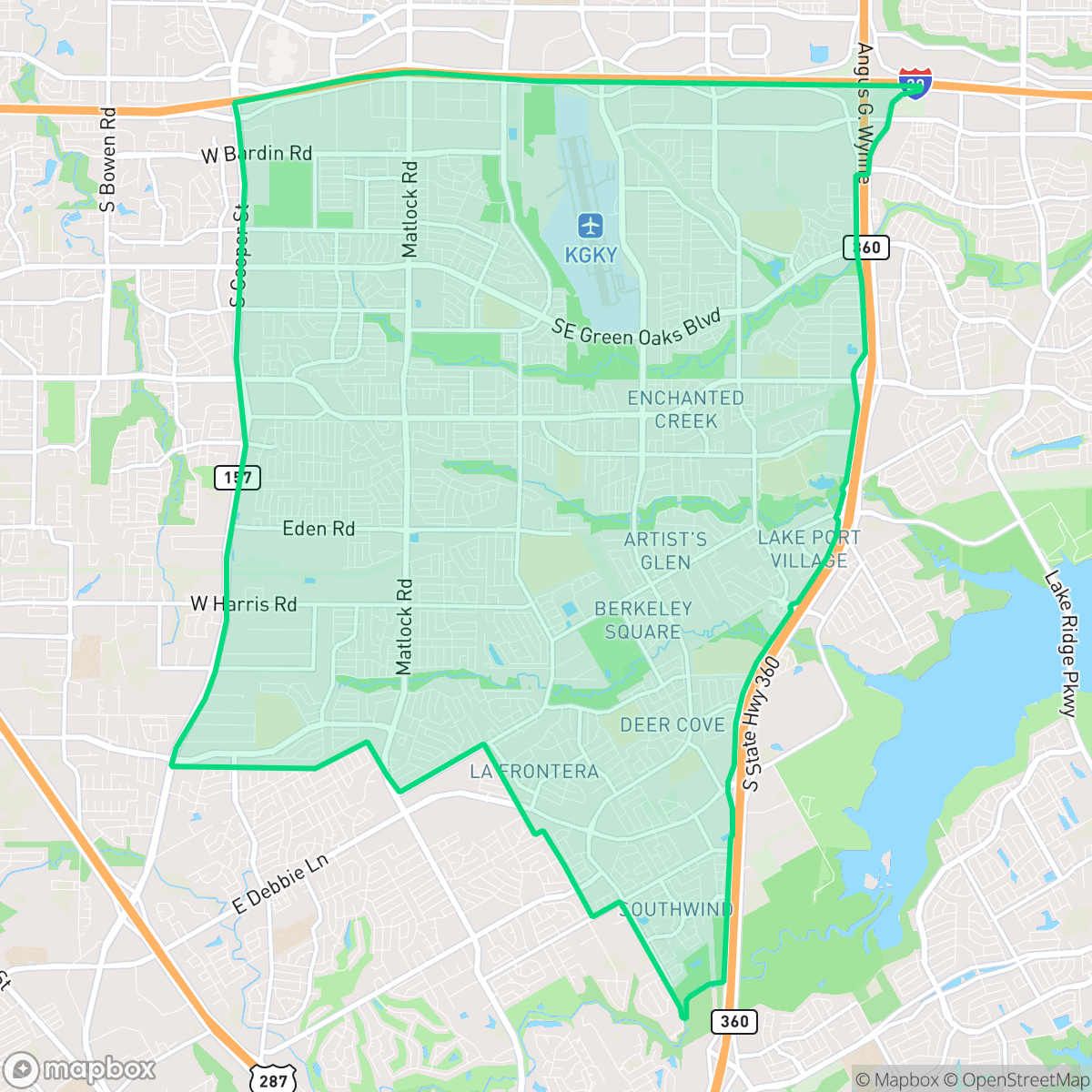 Map showing the location of Southeast, Arlington, TX