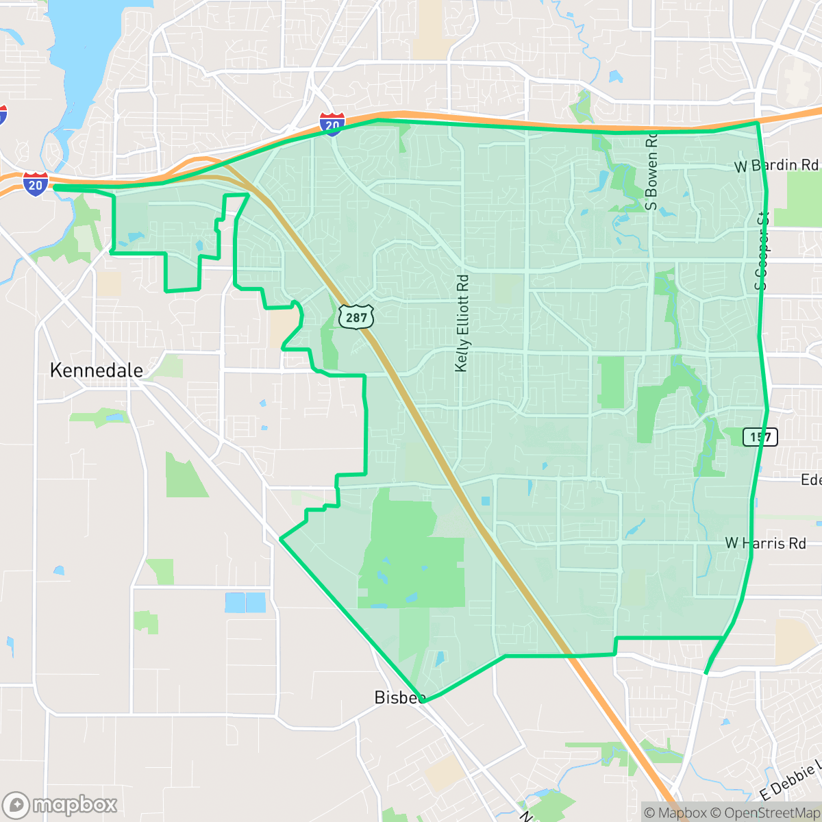 Map showing the location of Southwest, Arlington, TX