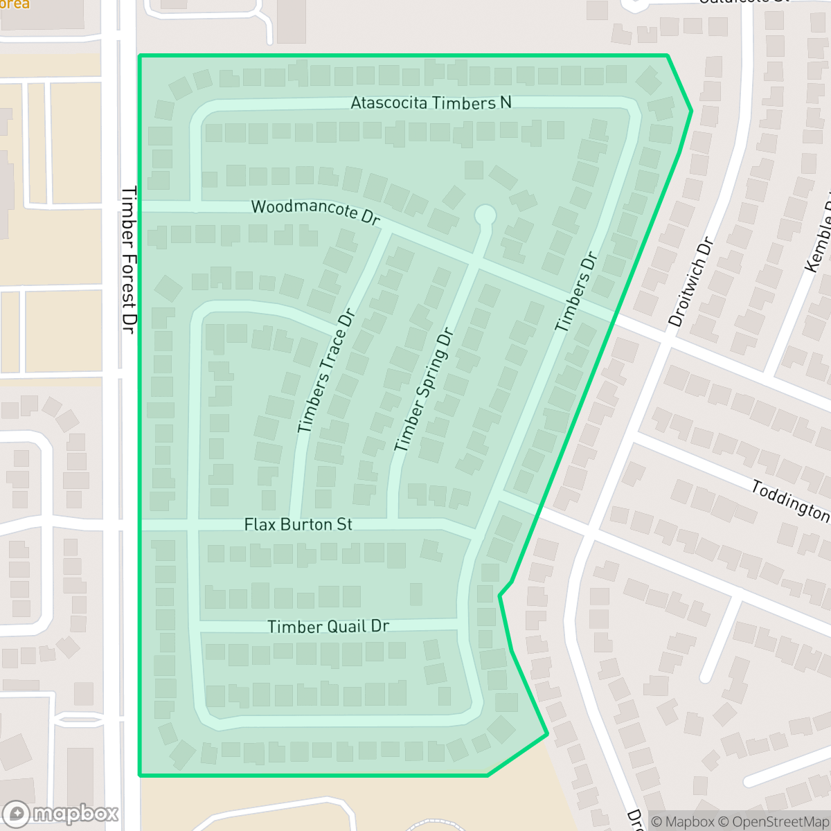 Map showing the location of Atascocita Timbers, Atascocita, TX