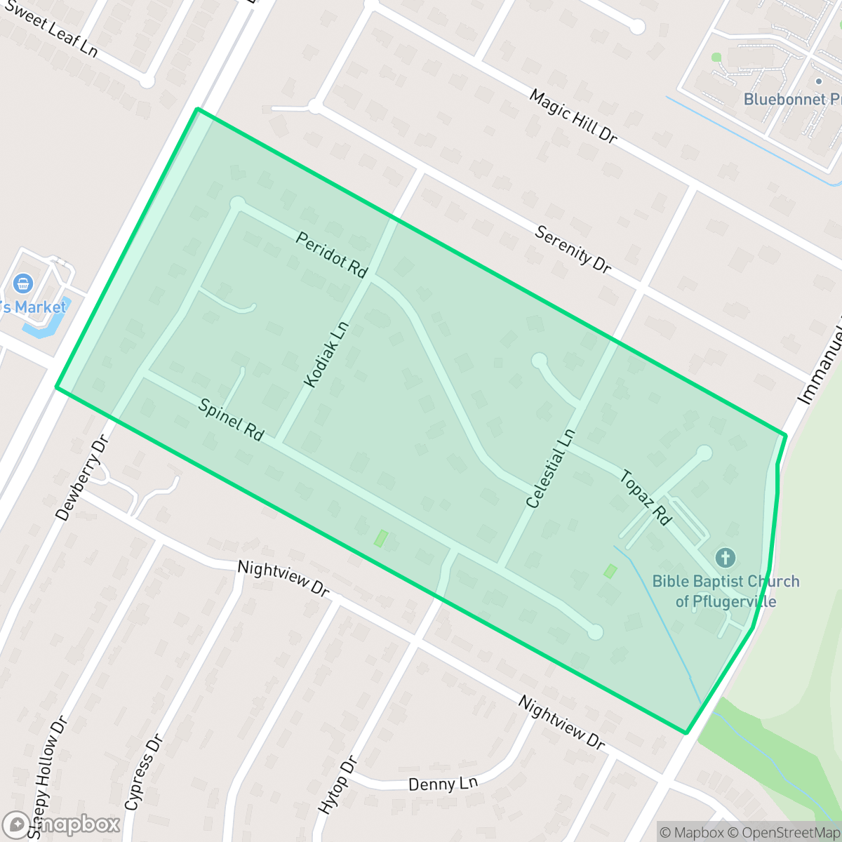 Map showing the location of Bluebonnet Acres, Austin, TX