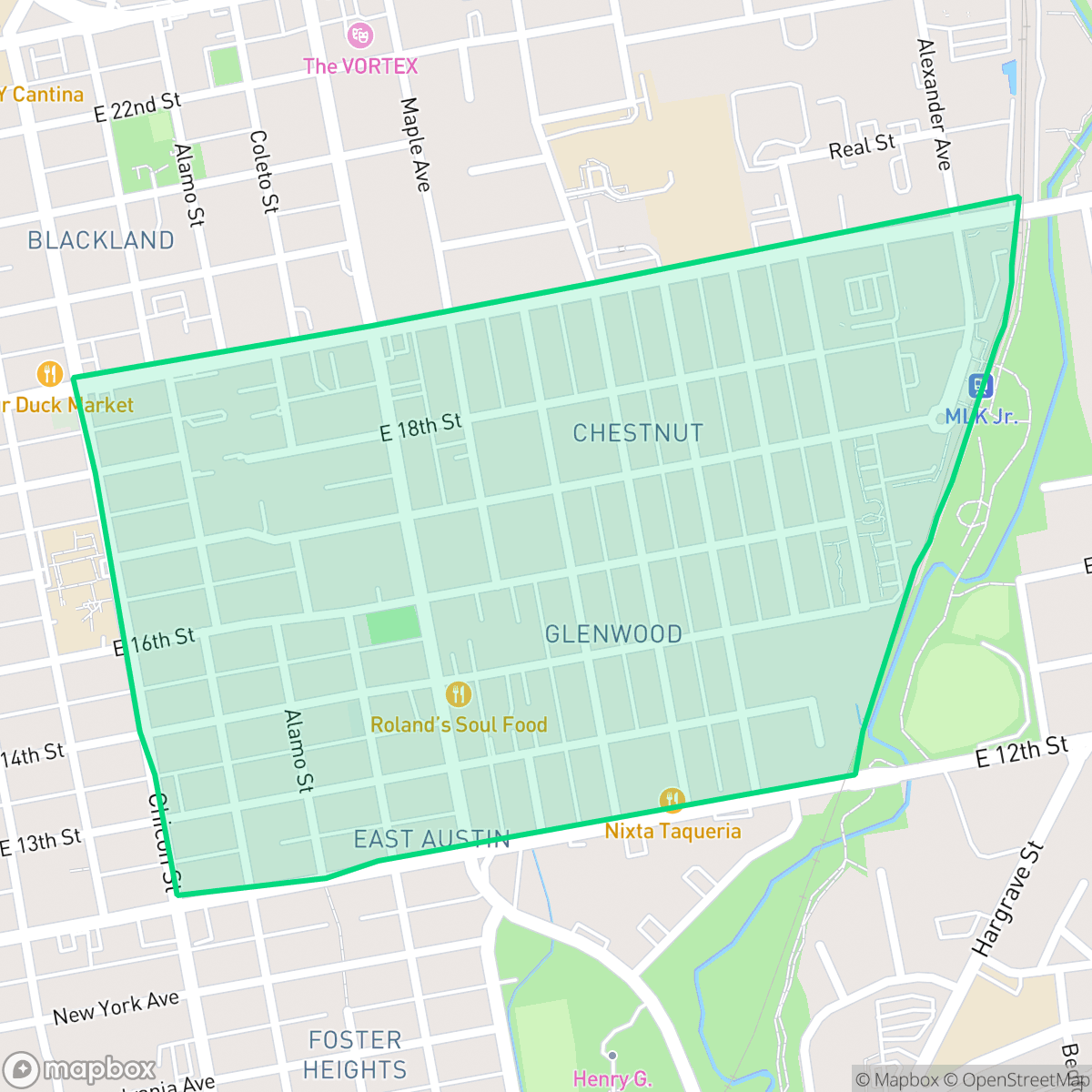 Map showing the location of Chestnut, Austin, TX
