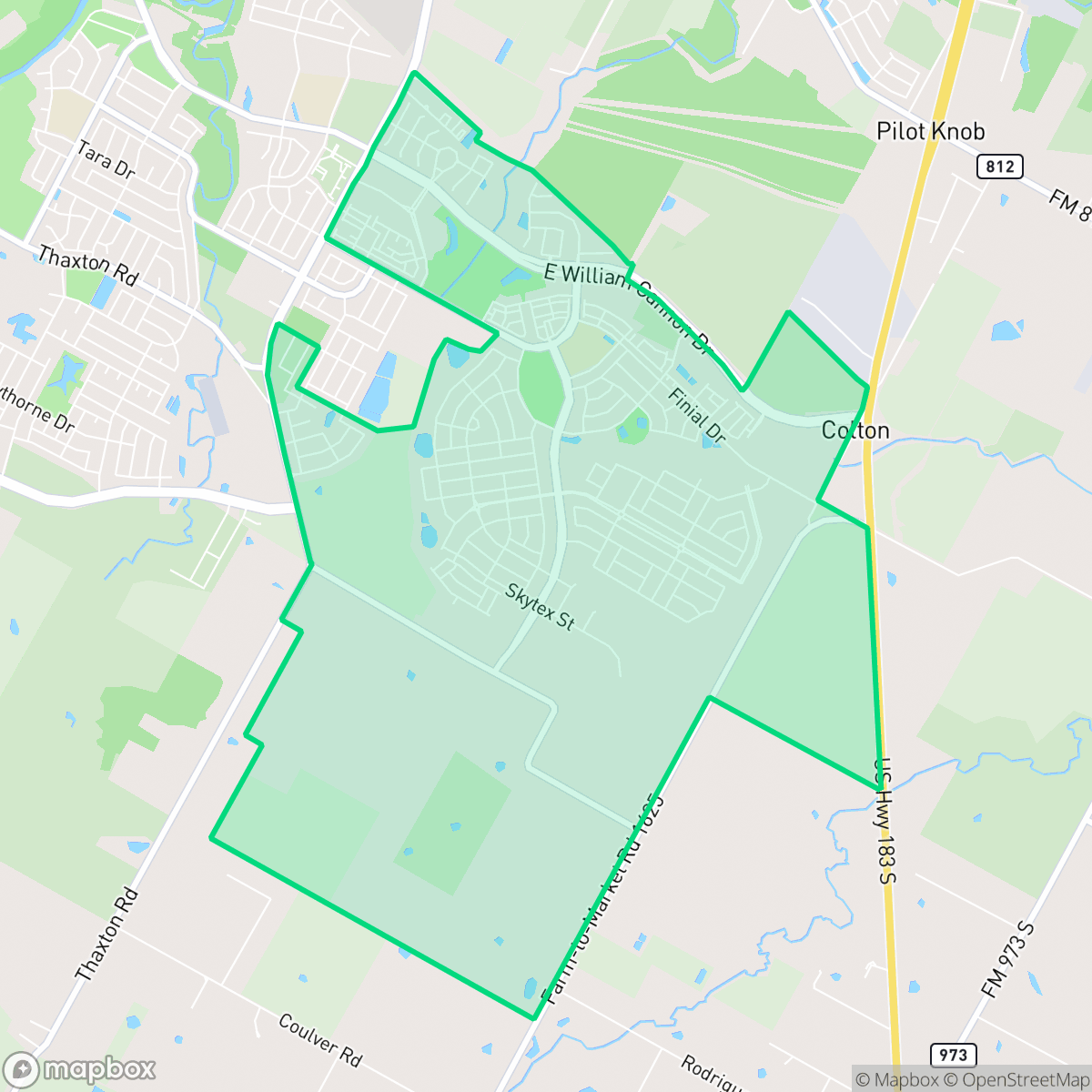 Map showing the location of Easton Park, Austin, TX