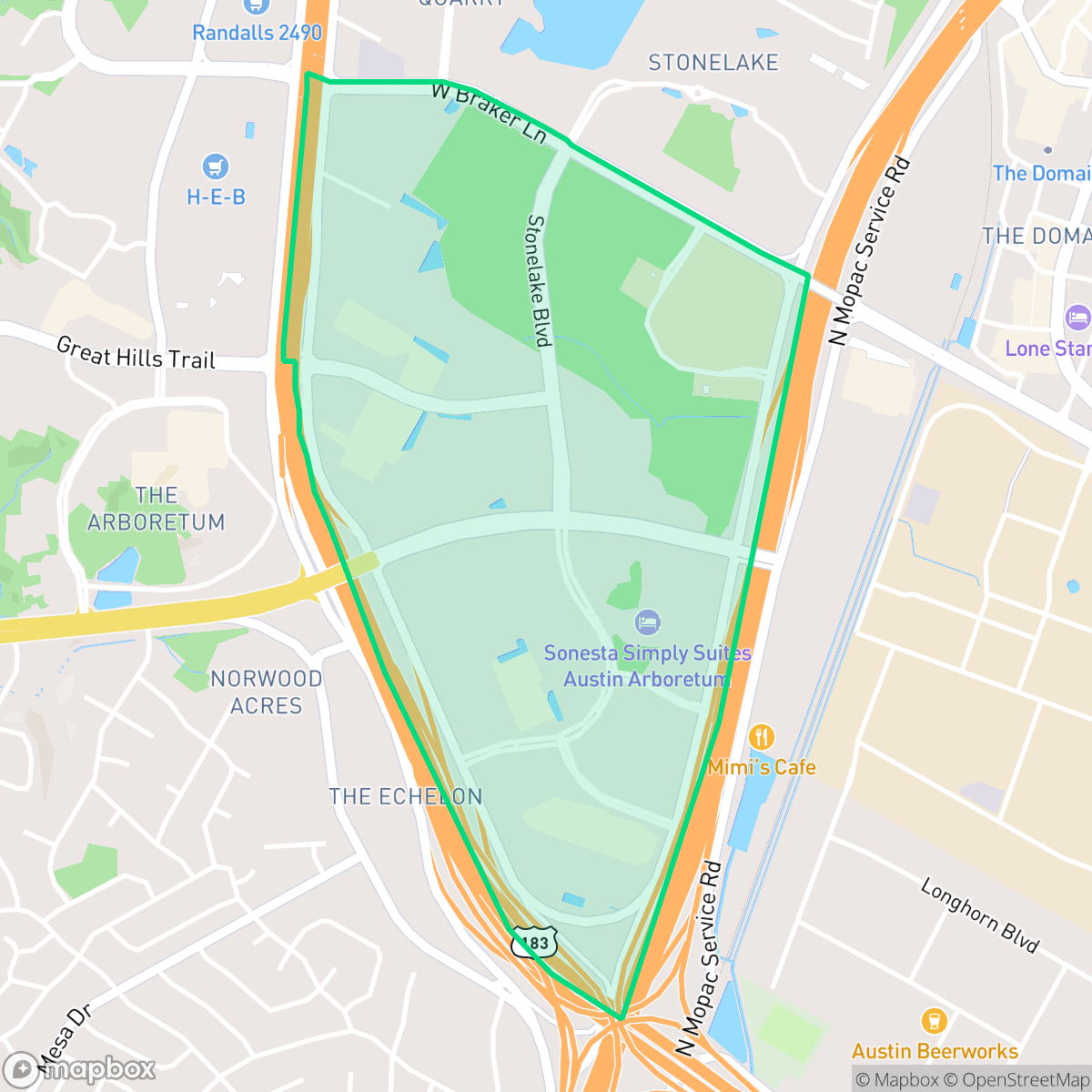 Map showing the location of Gateway, Austin, TX