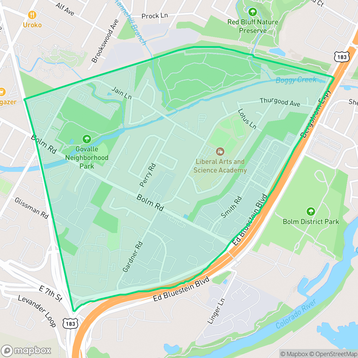 Map showing the location of Johnston Terrace, Austin, TX