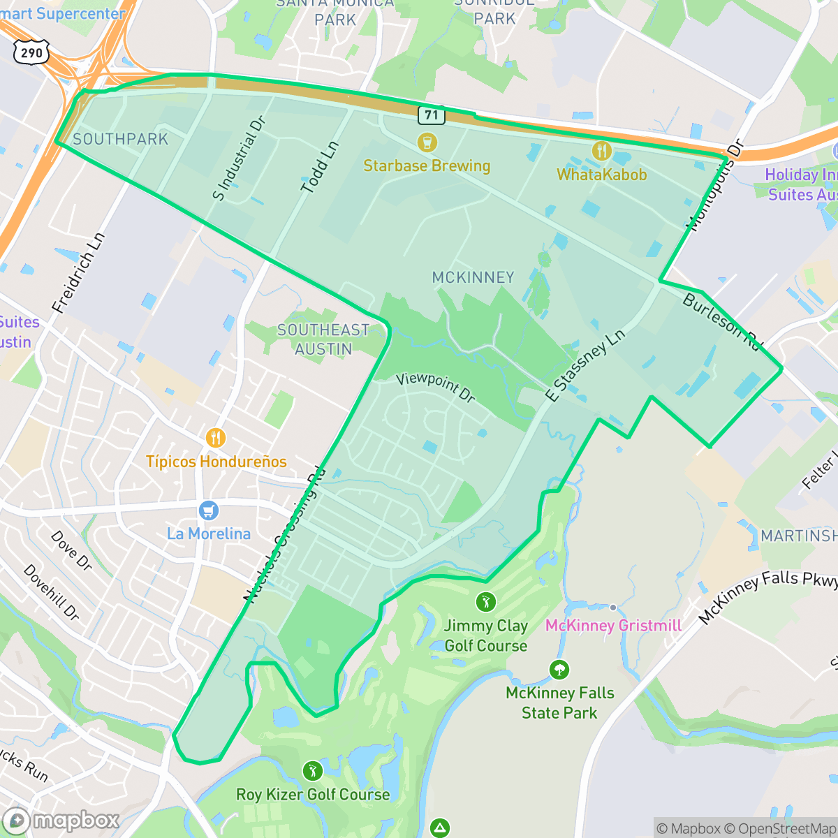 Map showing the location of Mckinney, Austin, TX