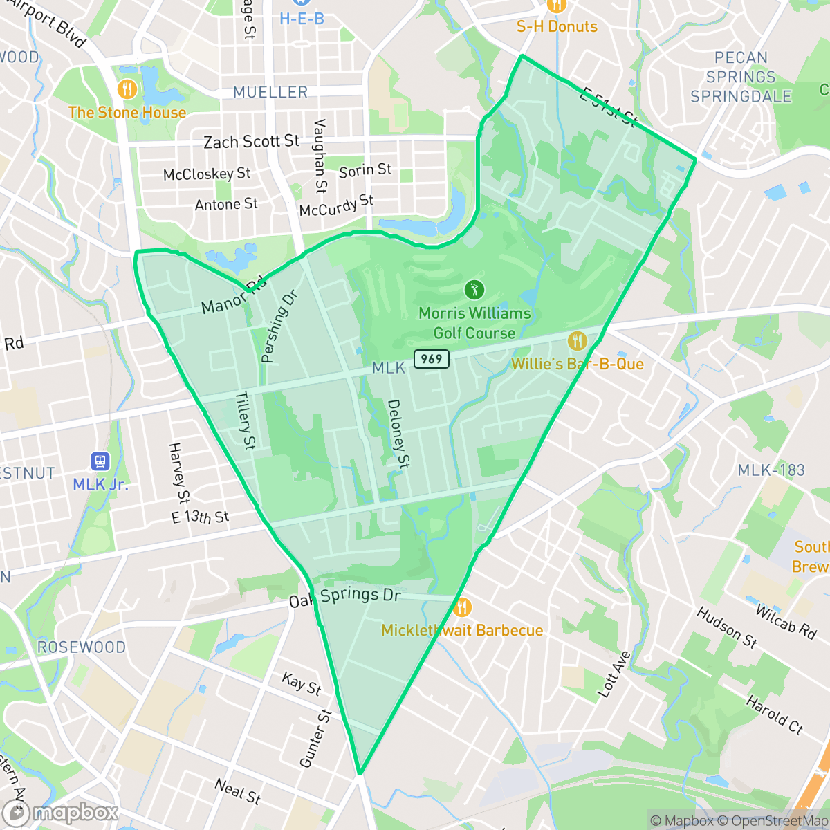 Map showing the location of MLK, Austin, TX