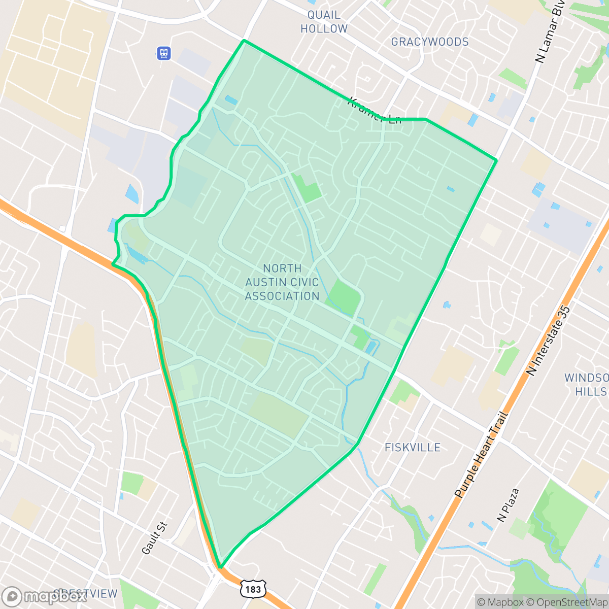 Map showing the location of North Austin, Austin, TX