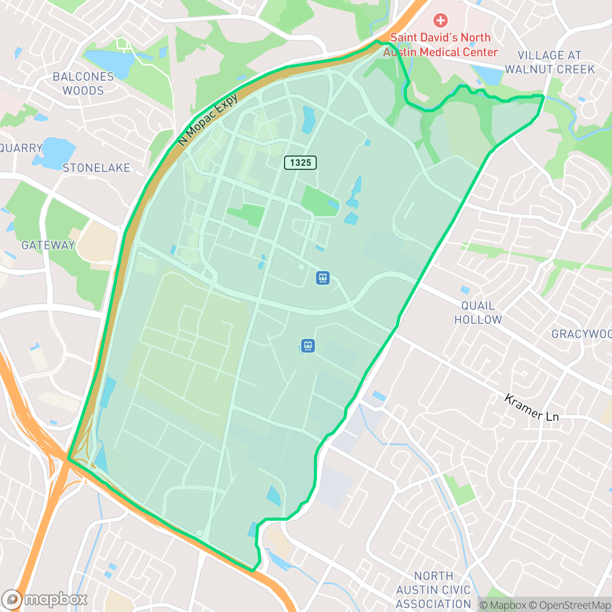 Map showing the location of North Burnett, Austin, TX