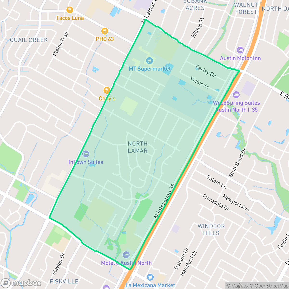 Map showing the location of North Lamar, Austin, TX