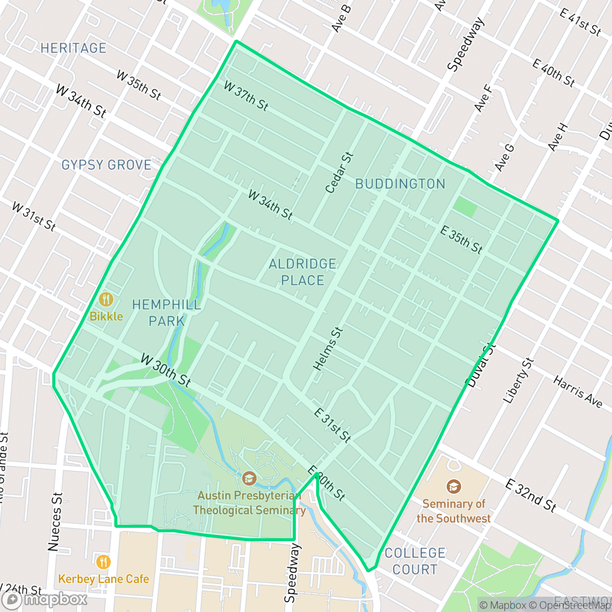 Map showing the location of North University, Austin, TX