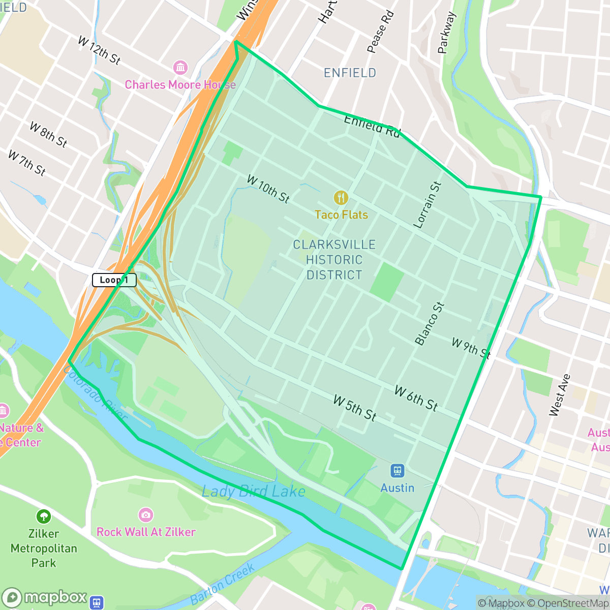 Map showing the location of Old West Austin, Austin, TX