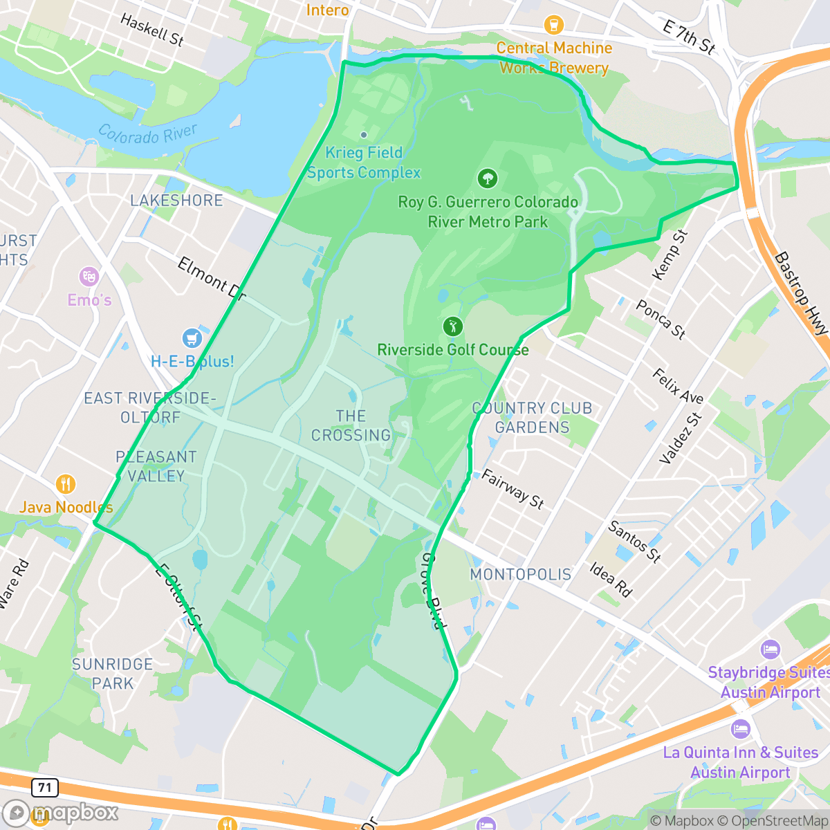 Map showing the location of Pleasant Valley, Austin, TX