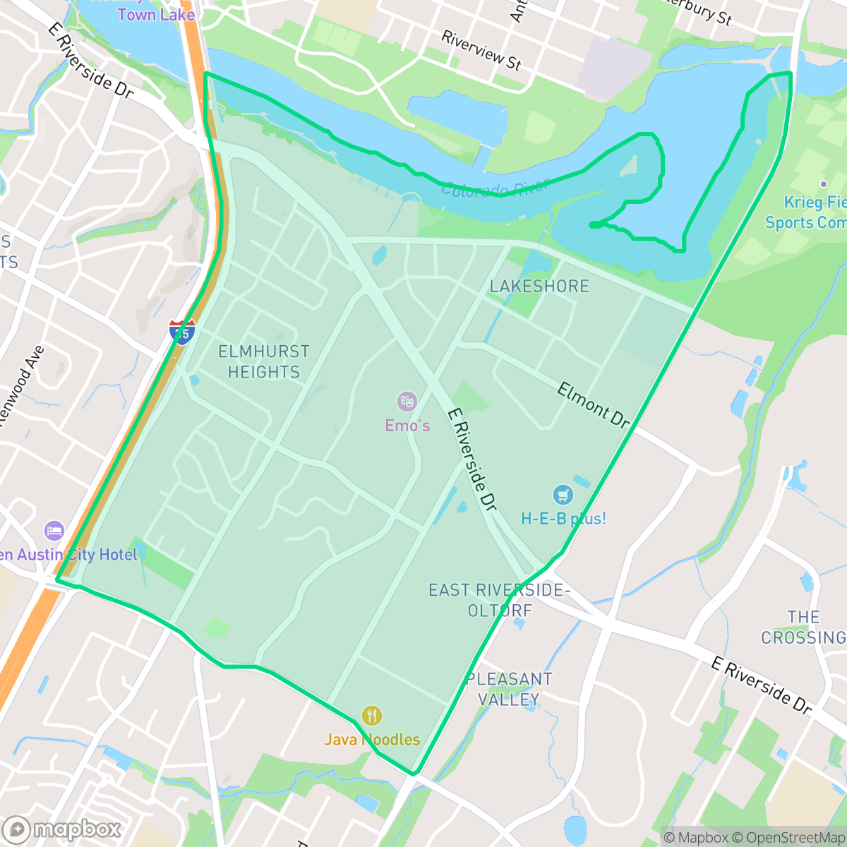 Map showing the location of Riverside, Austin, TX