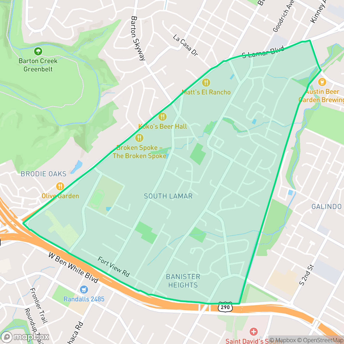 Map showing the location of South Lamar, Austin, TX
