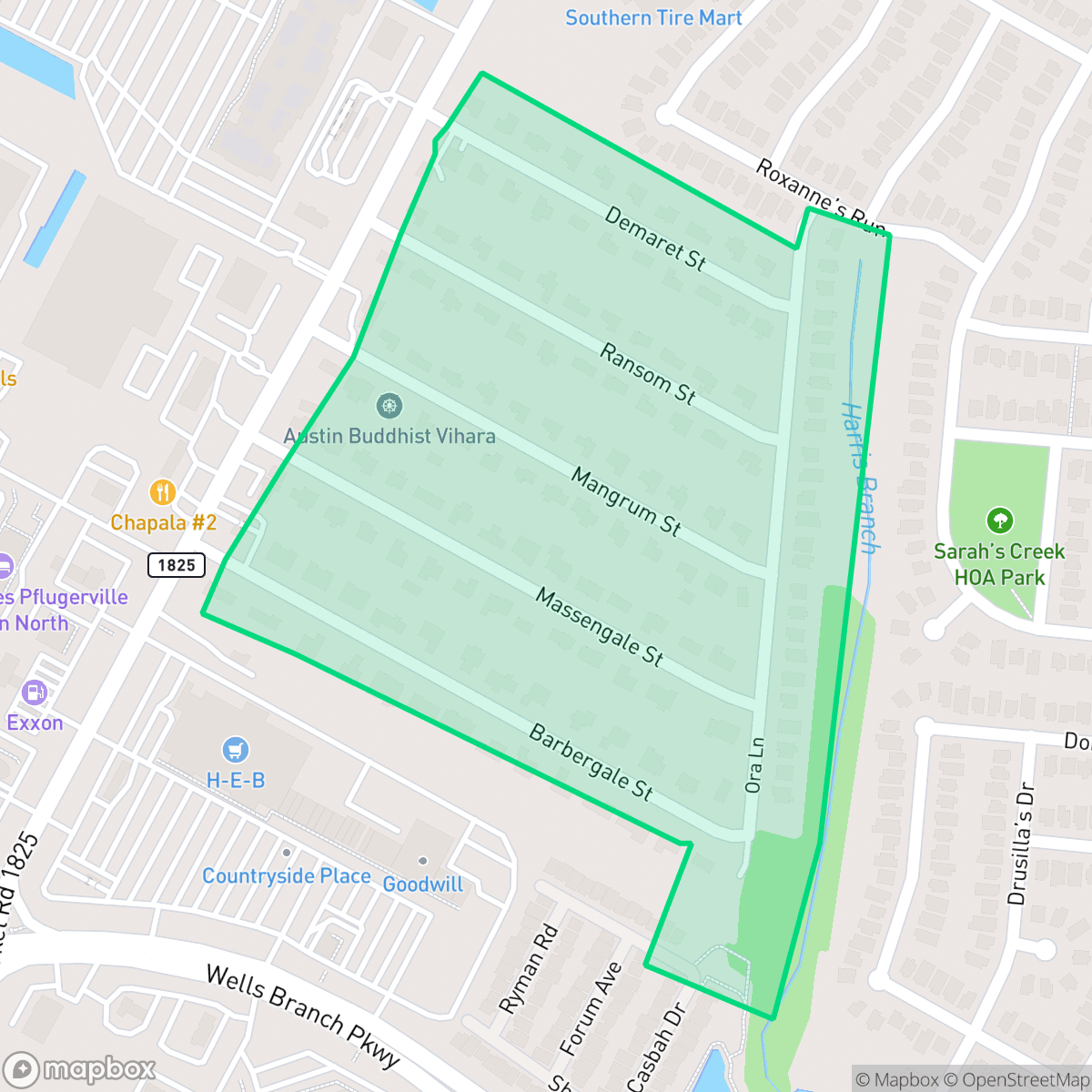 Map showing the location of Spring Willow Creek, Austin, TX