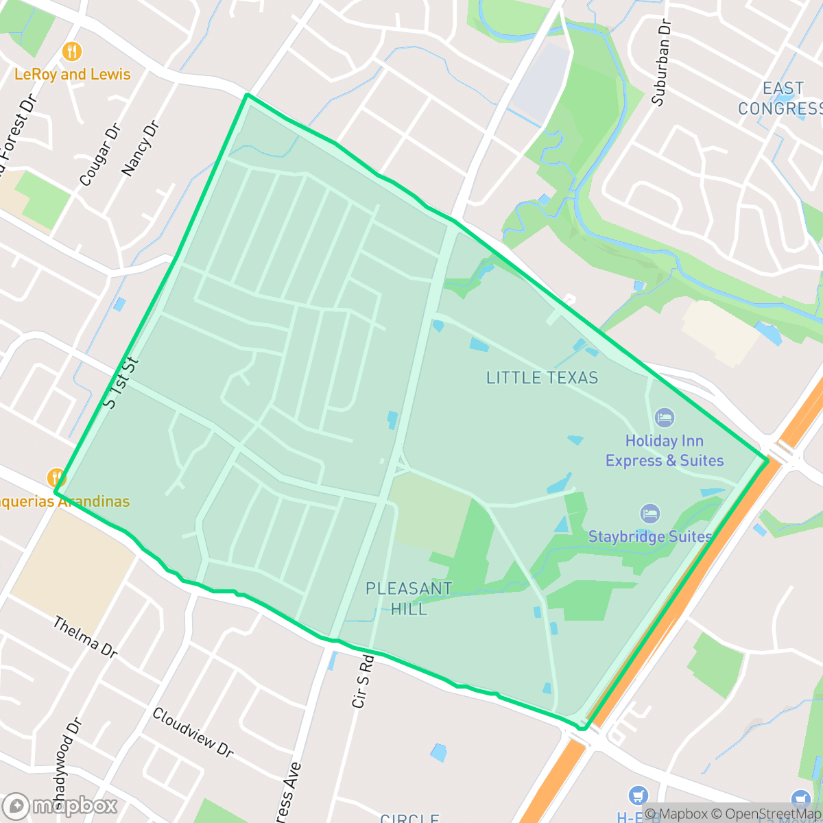 Map showing the location of Sweet Briar, Austin, TX