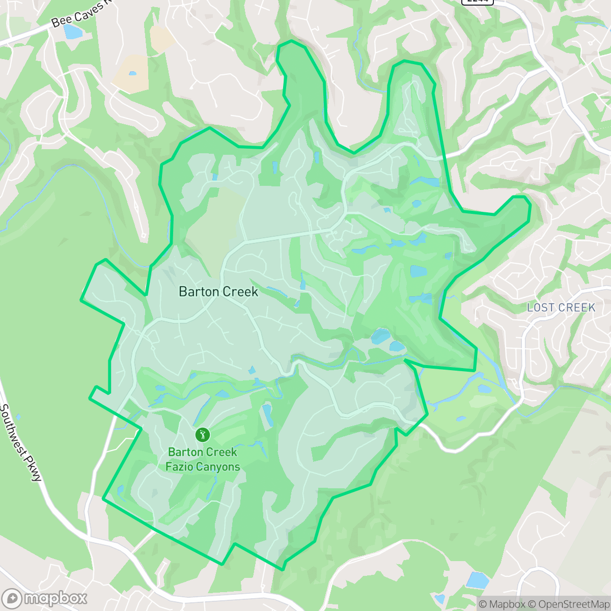 Map showing the location of Barton Creek, TX — coverage area