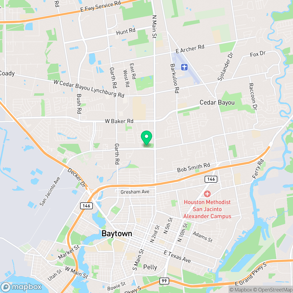 Map showing the location of Baytown, TX — coverage area