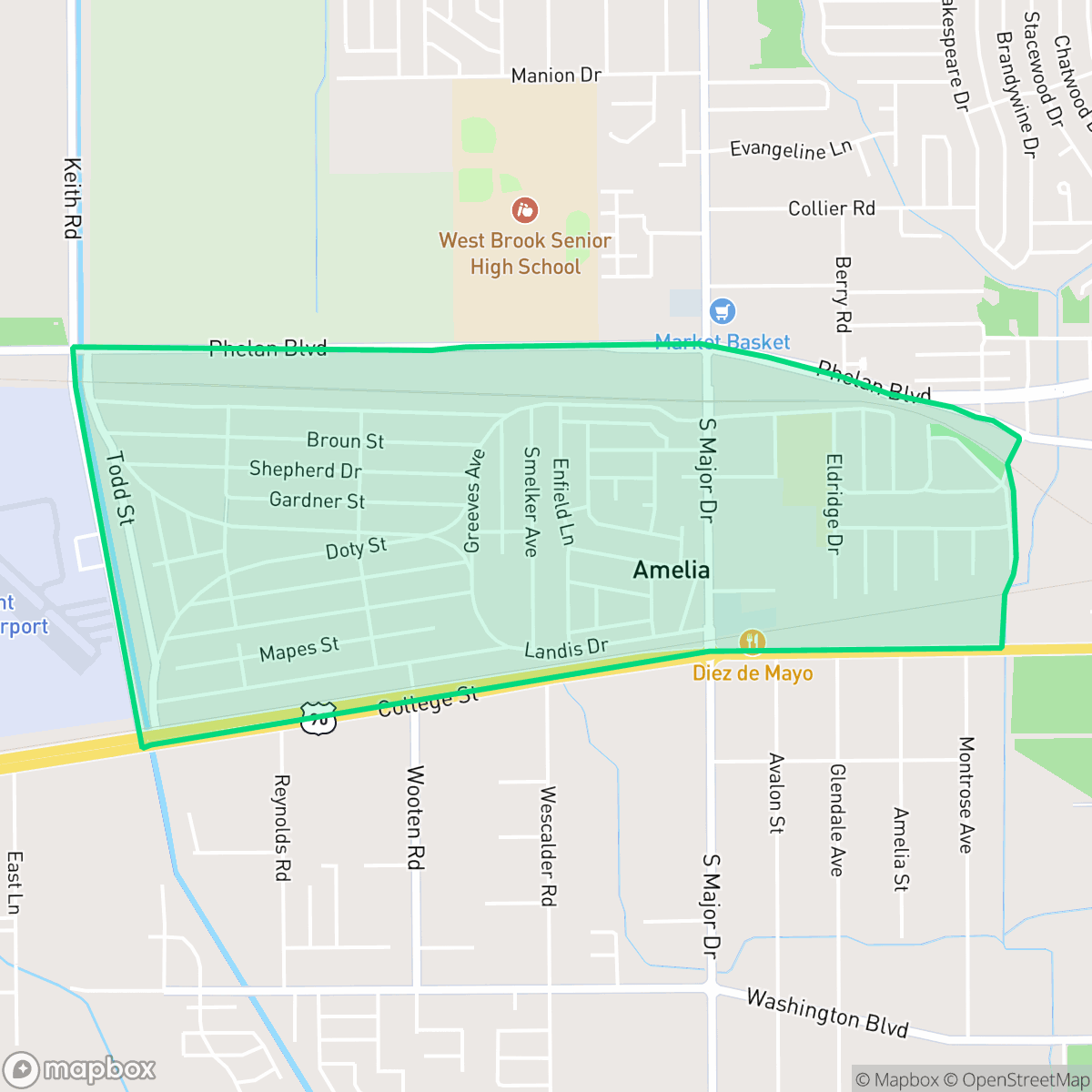 Map showing the location of Acorn, Beaumont, TX