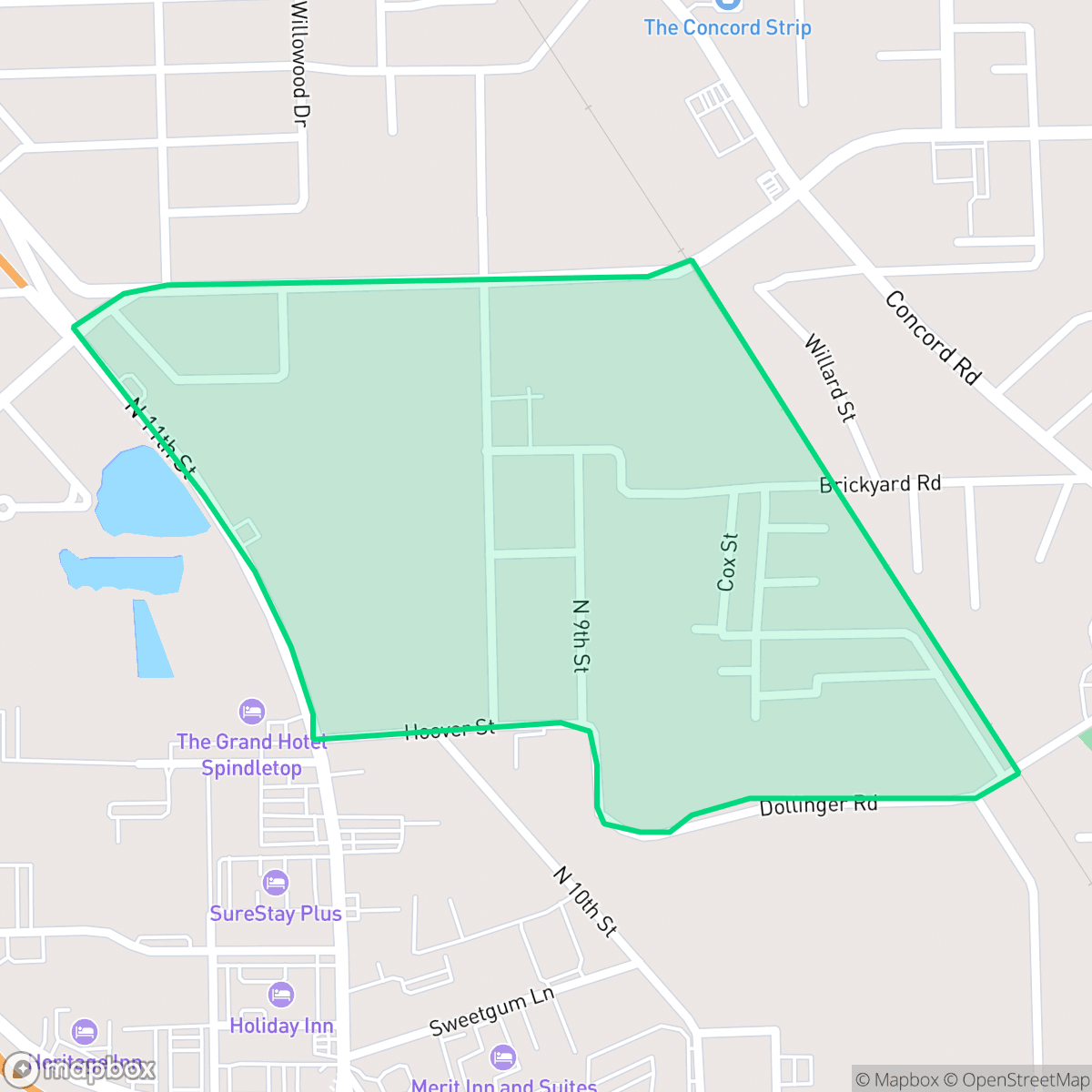 Map showing the location of Brickyard, Beaumont, TX