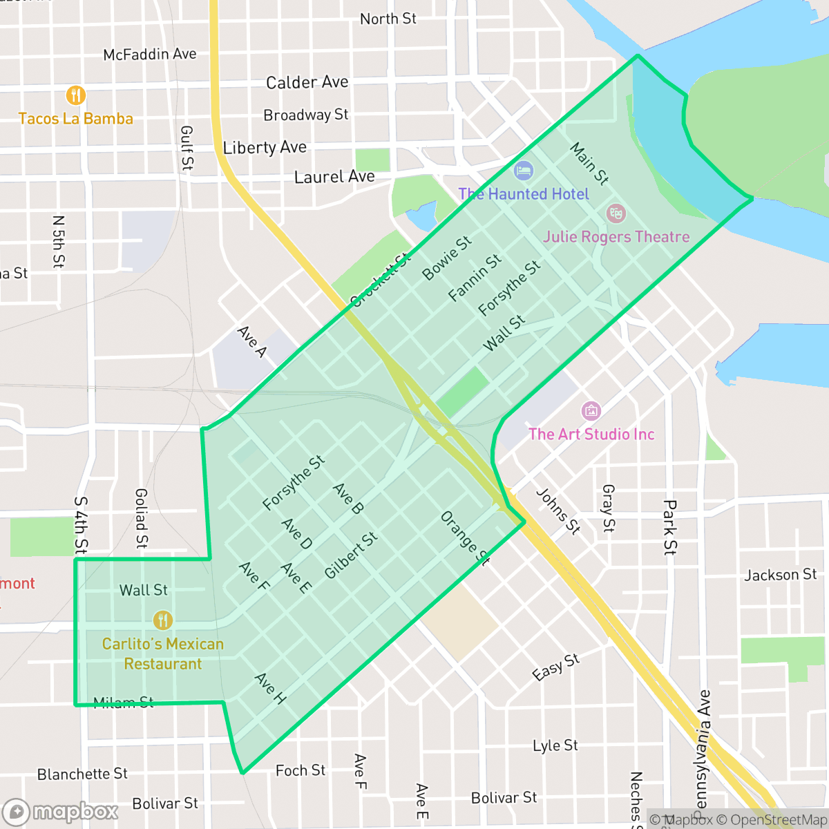 Map showing the location of College Corridor, Beaumont, TX