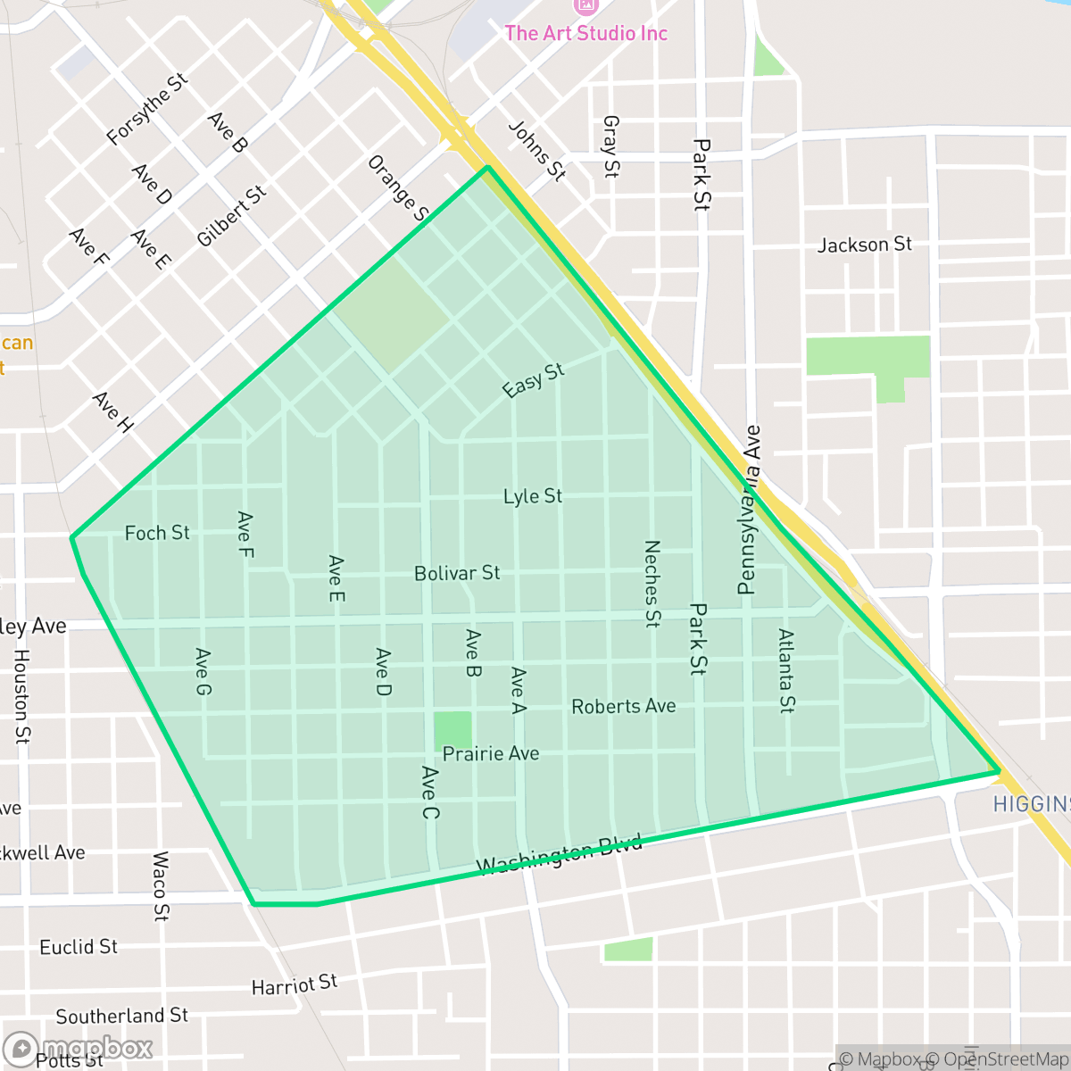 Map showing the location of Heart of the City, Beaumont, TX