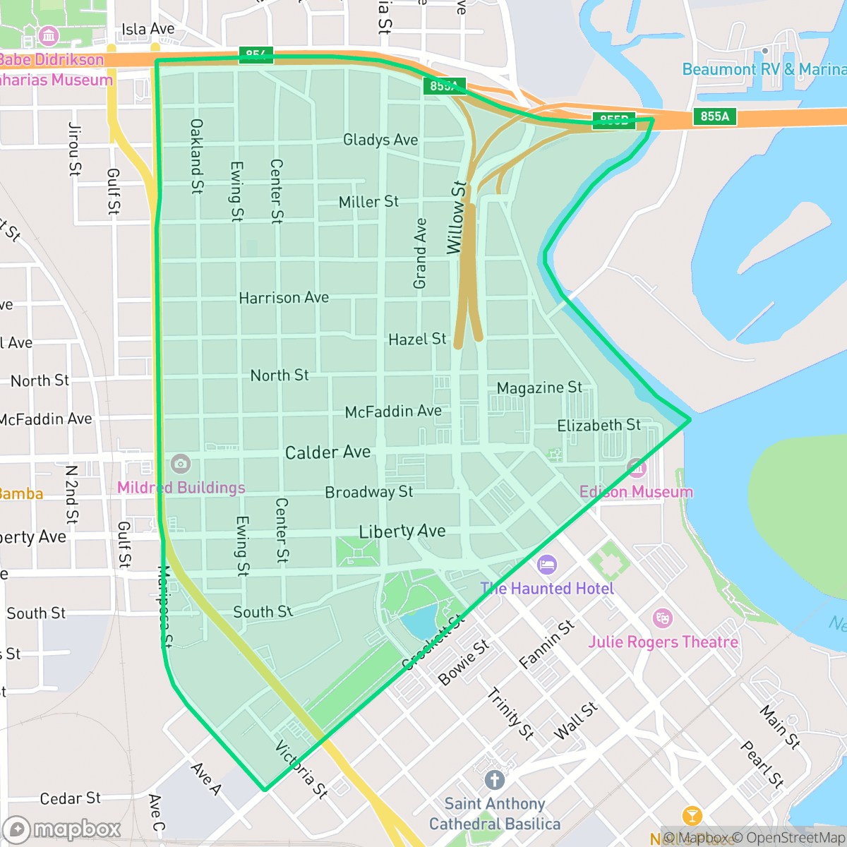 Map showing the location of Martin Luther King, Beaumont, TX