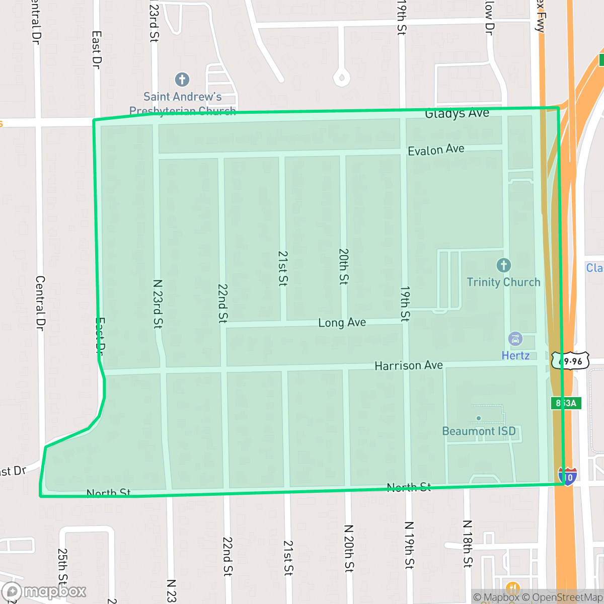 Map showing the location of New Calder Place, Beaumont, TX