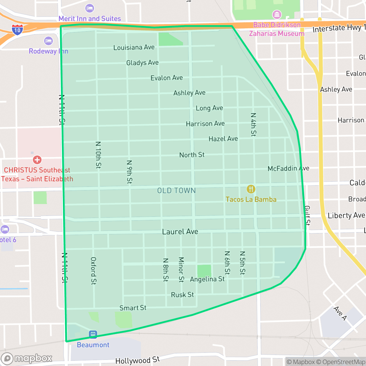 Map showing the location of Old Town on the Oaks, Beaumont, TX