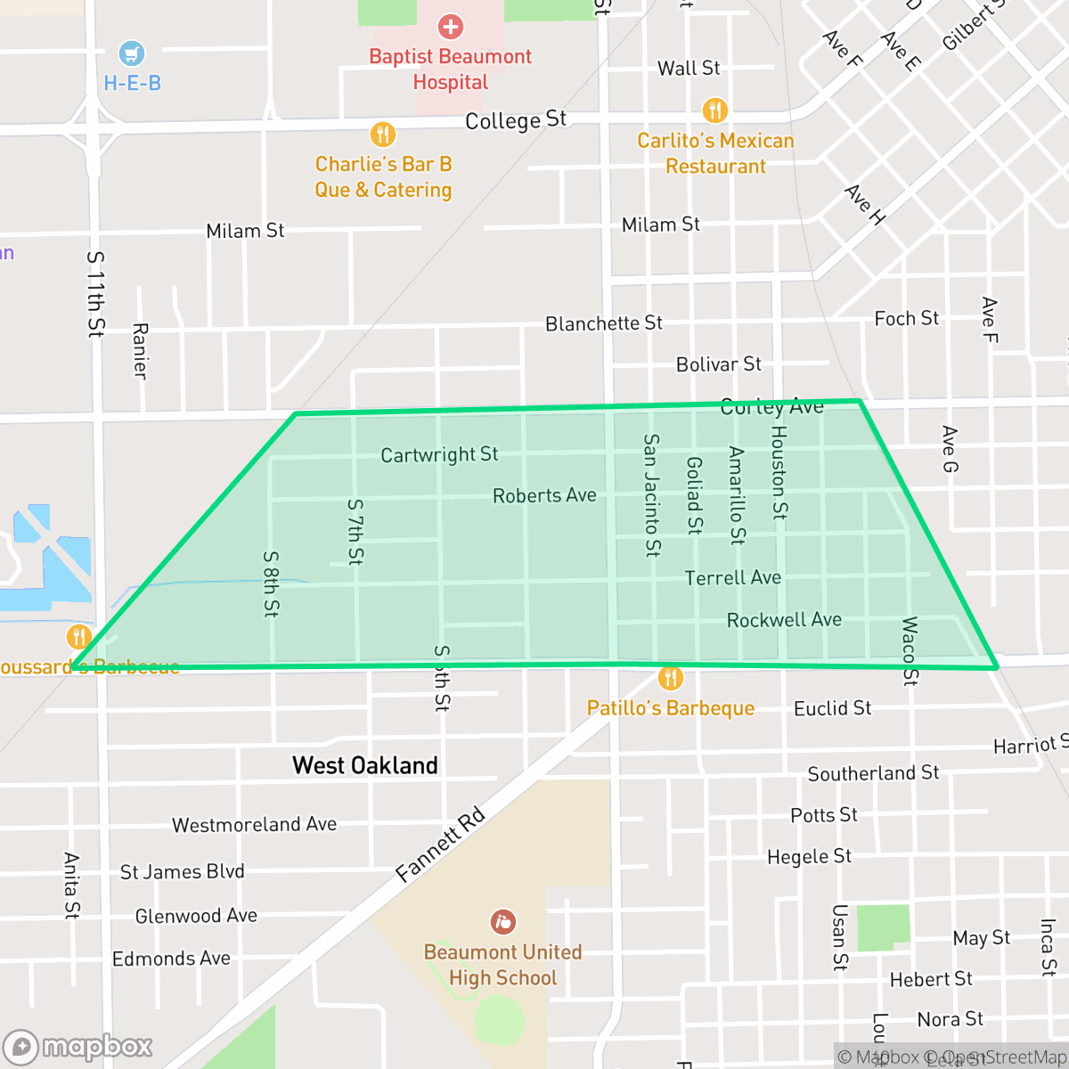 Map showing the location of Rockwell, Beaumont, TX