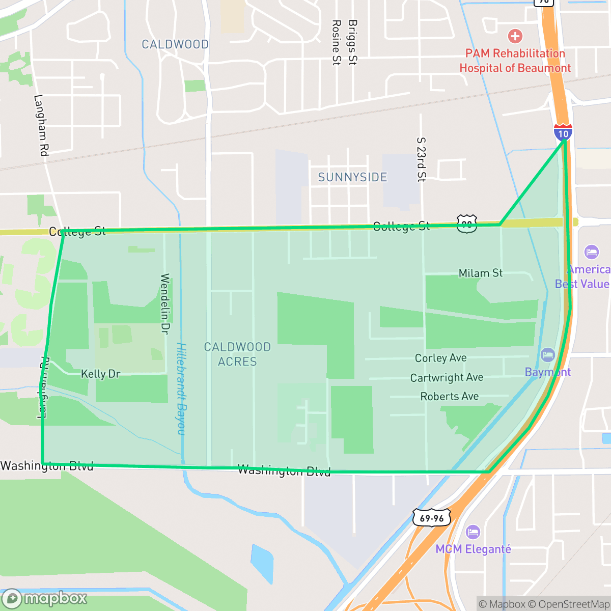 Map showing the location of South 23rd Street, Beaumont, TX