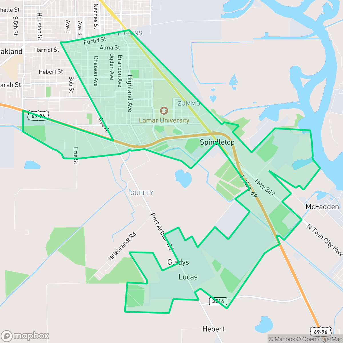 Map showing the location of South Park, Beaumont, TX