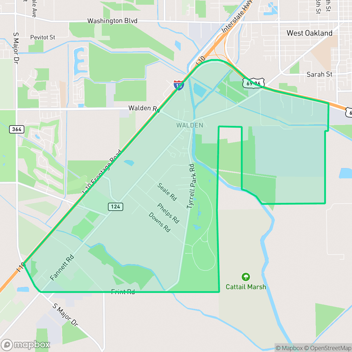 Map showing the location of Tyrrell Park, Beaumont, TX