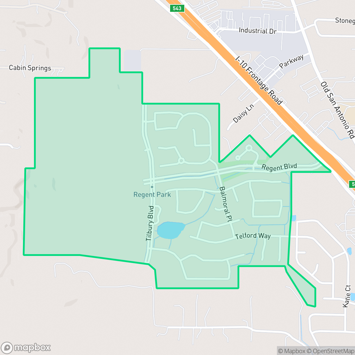 Map showing the location of Regent Park, Boerne, TX