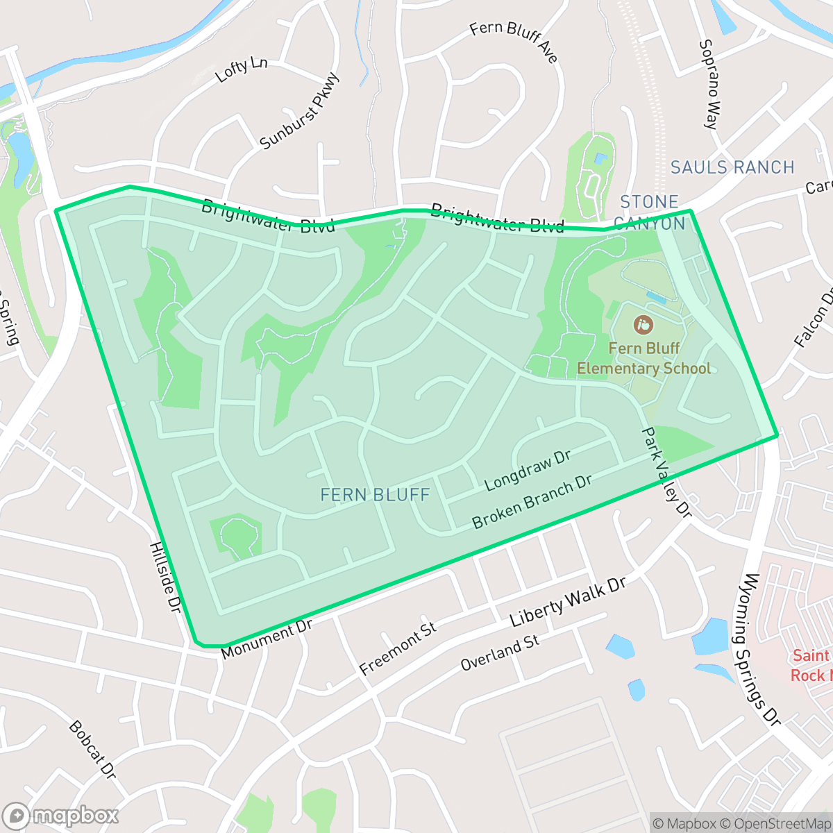 Map showing the location of Fern Bluff, Brushy Creek, TX