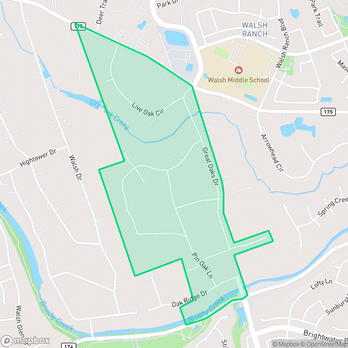 Map showing the location of Great Oaks, Brushy Creek, TX