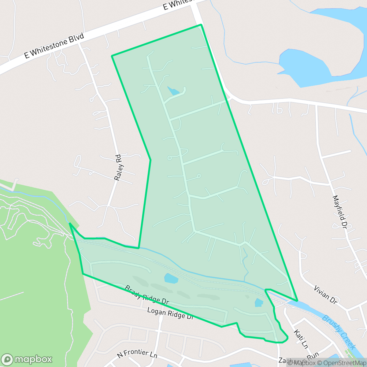 Map showing the location of Spanish Oak Terrace, Brushy Creek, TX