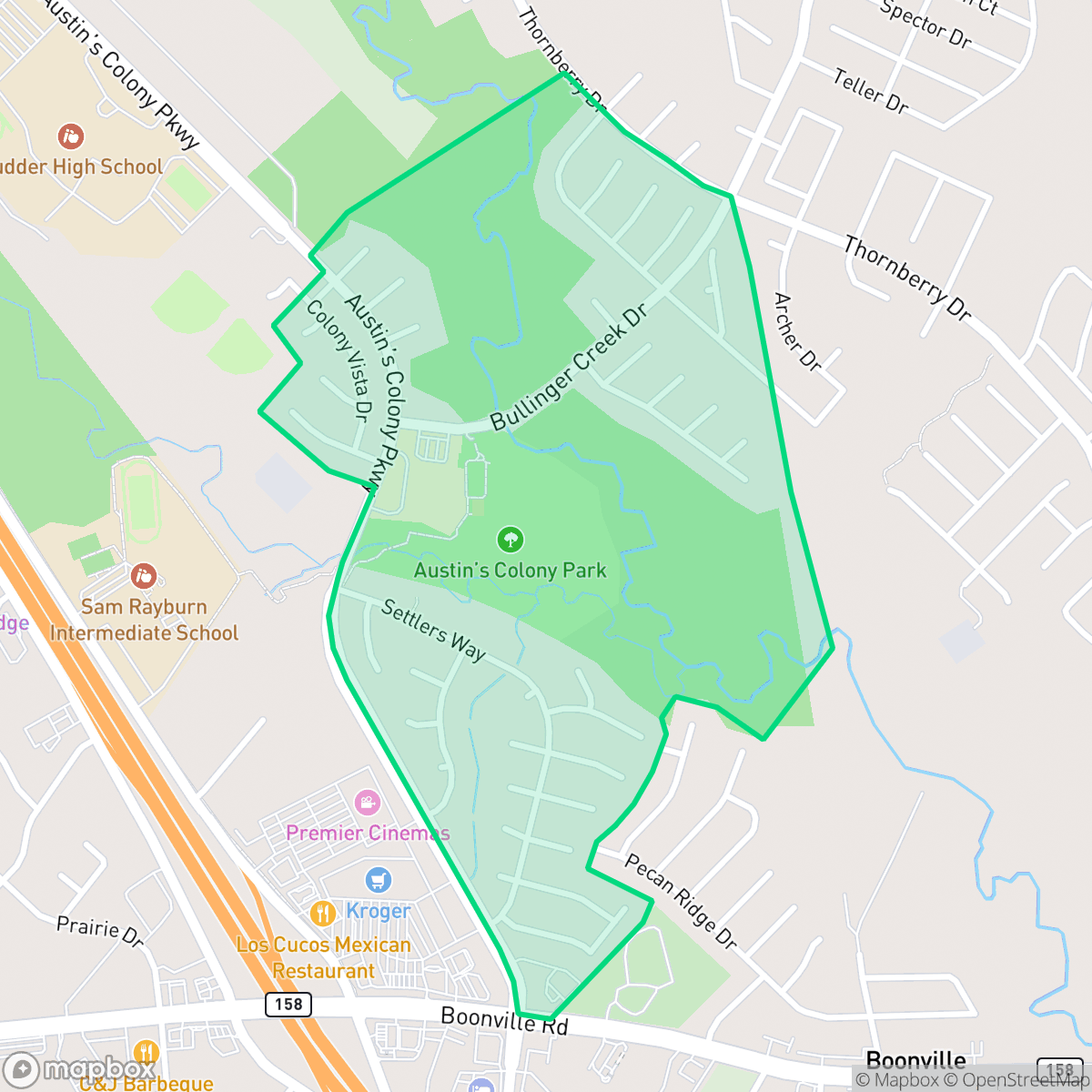 Map showing the location of Austin's Colony, Bryan, TX