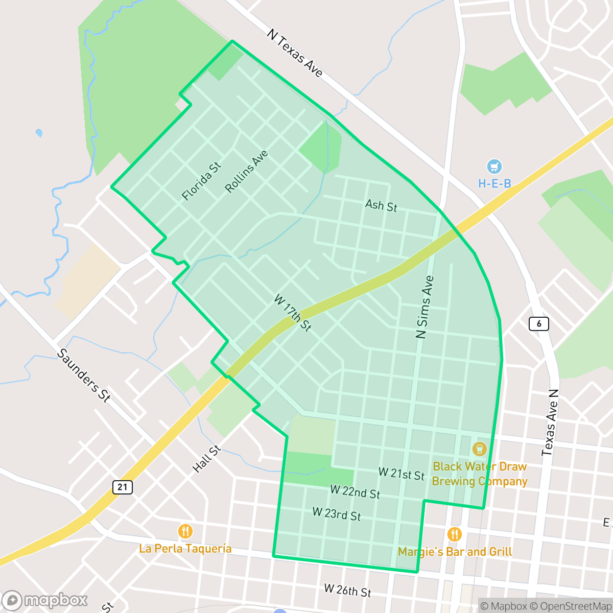 Map showing the location of Carver-Kemp, Bryan, TX
