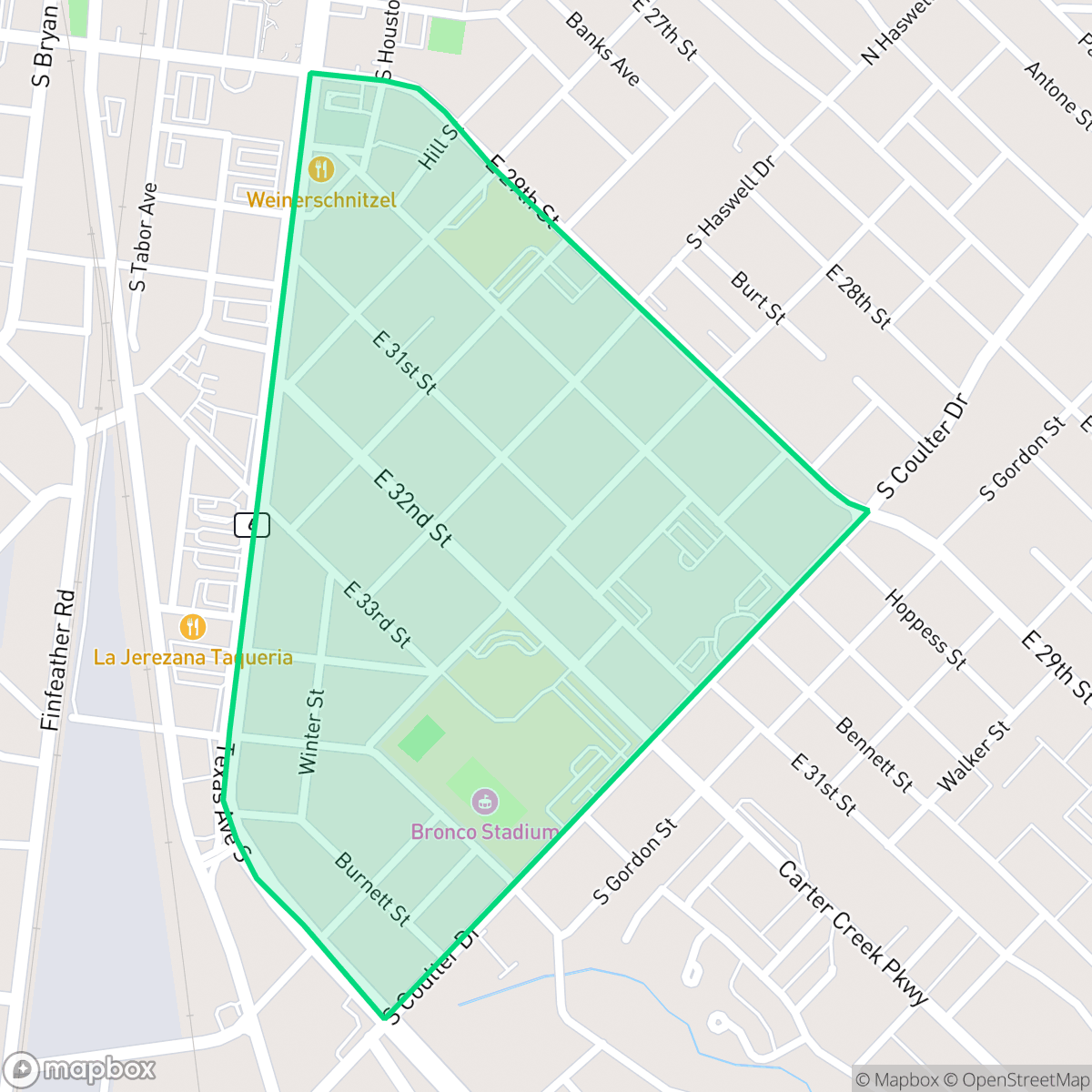 Map showing the location of East Side Historical District, Bryan, TX